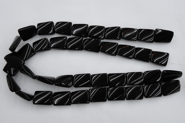 CTW377 15.5 inches 15*20mm twisted rectangle black agate beads