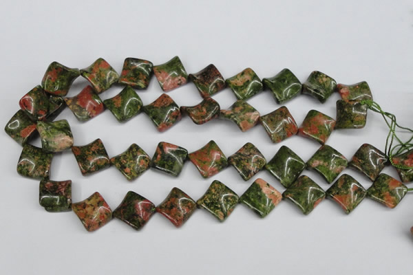 CTW40 15.5 inches 15*15mm twisted diamond unakite gemstone beads