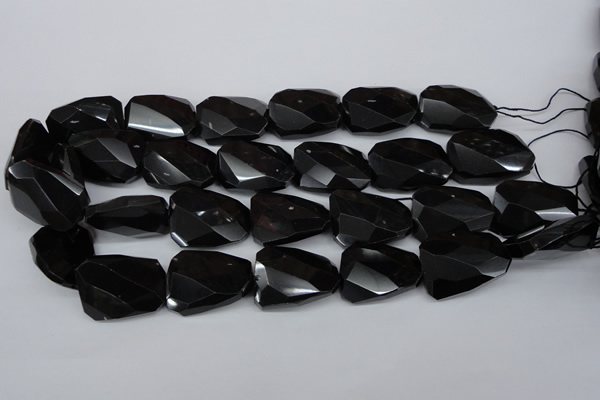 CTW415 15.5 inches 20*30mm faceted & twisted black agate gemstone beads