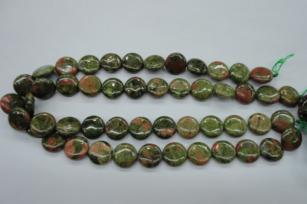CUG68 15.5 inches 16mm flat round unakite gemstone beads wholesale