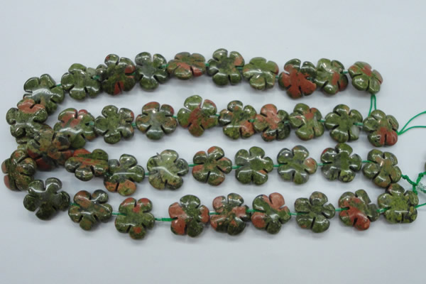 CUG74 15.5 inches 20mm carved flower unakite gemstone beads