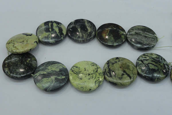 CWB102 15.5 inches 40mm flat round yellow howlite turquoise beads