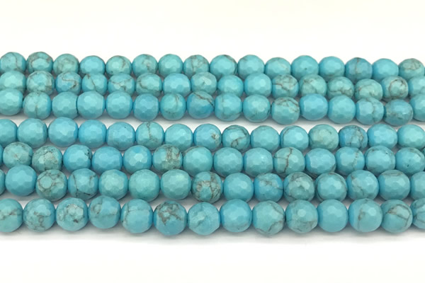 CWB260 15 inches 6mm faceted round howlite turquoise beads