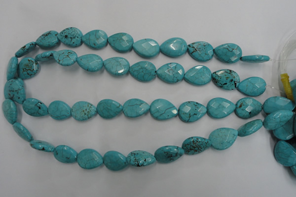 CWB504 15.5 inches 13*18mm faceted flat teardrop howlite turquoise beads