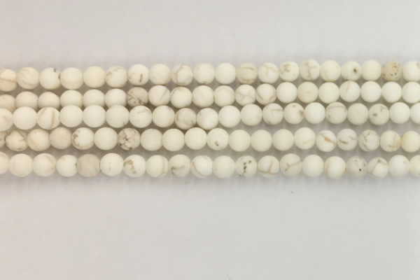 CWB811 15.5 inches 4mm round matte white howlite turquoise beads