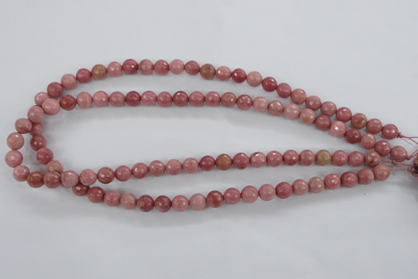 CWF02 15.5 inches 8mm faceted round pink wooden fossil jasper beads