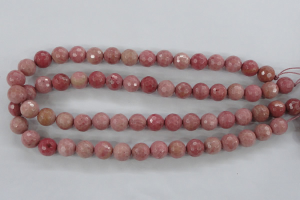 CWF03 15.5 inches 10mm faceted round pink wooden fossil jasper beads