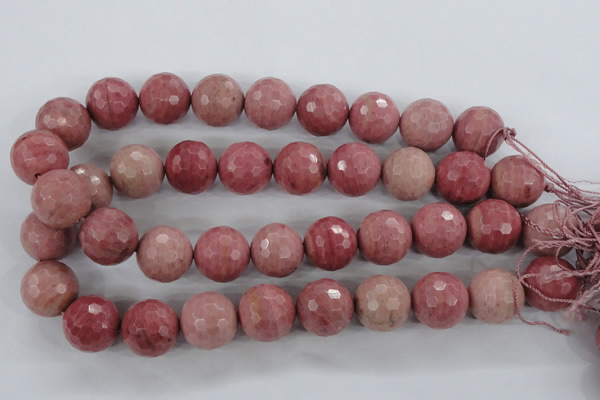 CWF06 15.5 inches 16mm faceted round pink wooden fossil jasper beads