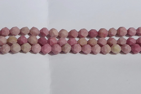 CWF33 12mm faceted nuggets matte pink wooden fossil jasper beads