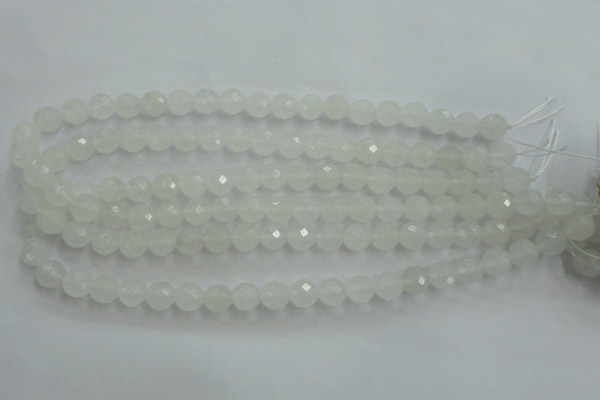 CWH04 15.5 inches 10mm faceted round white jade beads wholesale