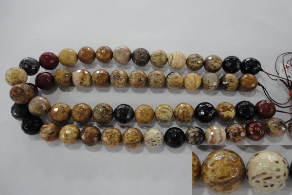 CWJ307 15.5 inches 14mm faceted round wood jasper gemstone beads