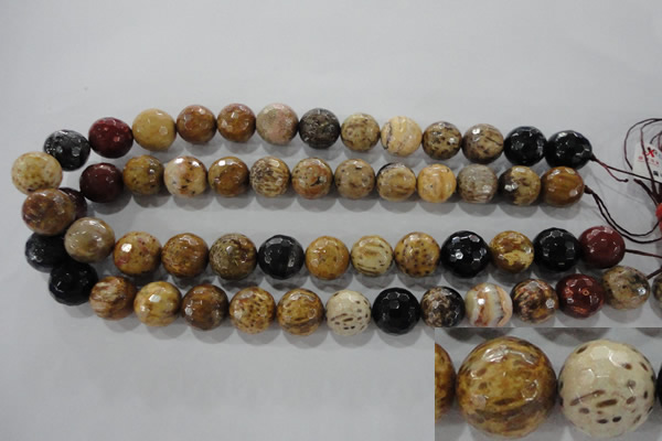 CWJ308 15.5 inches 15mm faceted round wood jasper gemstone beads