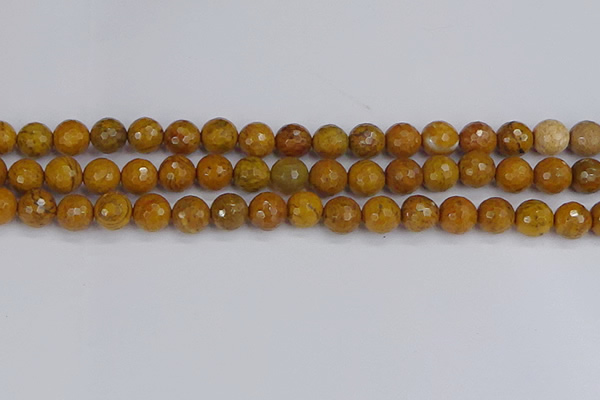 CWJ470 15.5 inches 8mm faceted round yellow petrified wood jasper beads