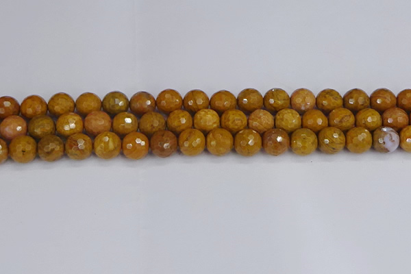 CWJ471 15.5 inches 10mm faceted round yellow petrified wood jasper beads