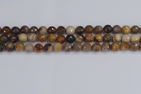 CWJ478 15.5 inches 10mm faceted round wood jasper gemstone beads