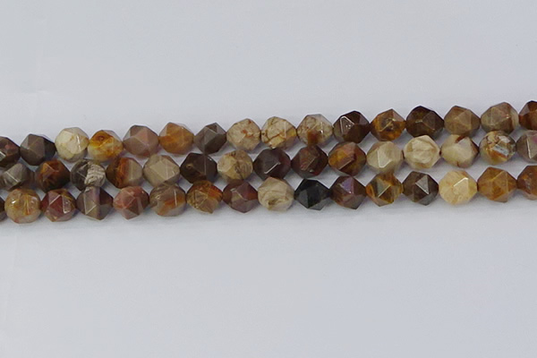CWJ485 15.5 inches 10mm faceted nuggets wood jasper beads