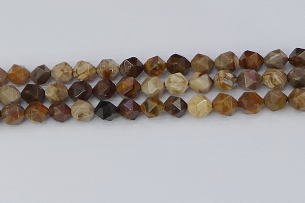 CWJ486 15.5 inches 12mm faceted nuggets wood jasper beads
