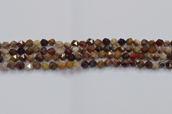 CWJ490 15.5 inches 6mm faceted nuggets wood jasper beads