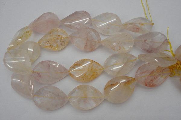 CYC207 15.5 inches 28*40mm twisted & faceted teardrop yellow quartz beads