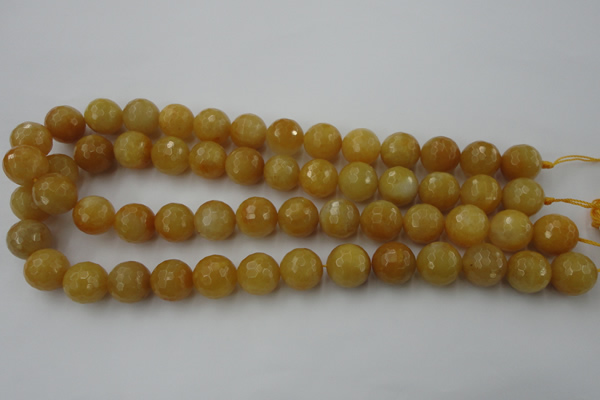 CYJ326 15.5 inches 14mm faceted round yellow jade beads wholesale