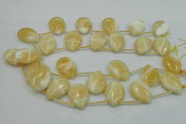 CYJ55 22*30mm top-drilled flat teardrop yellow jade gemstone beads