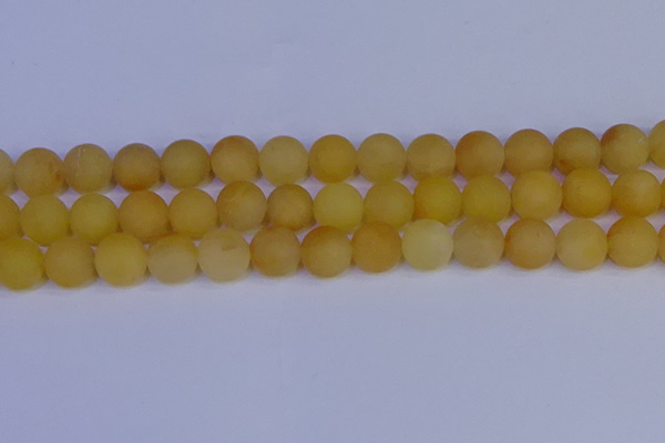 CYJ605 15.5 inches 14mm round matte yellow jade beads wholesale