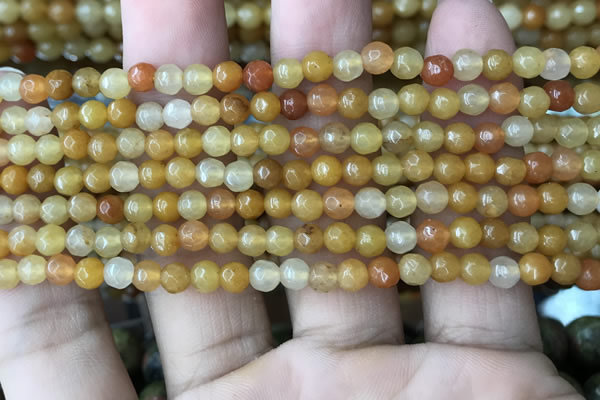 CYJ630 15.5 inches 4mm faceted round yellow jade beads wholesale