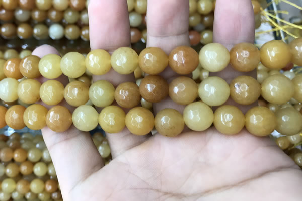 CYJ633 15.5 inches 10mm faceted round yellow jade beads wholesale