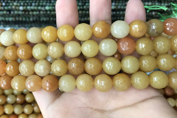 CYJ634 15.5 inches 12mm faceted round yellow jade beads wholesale