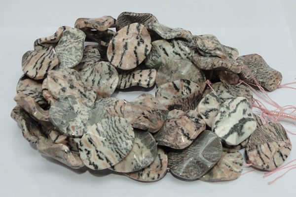 CZJ11 16 inches 30*40mm waved oval zebra jasper gemstone beads