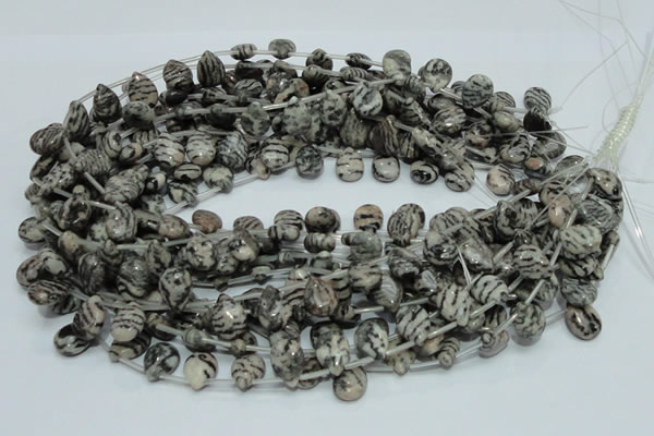 CZJ12 16 inches 10*14mm flat teardrop zebra jasper gemstone beads