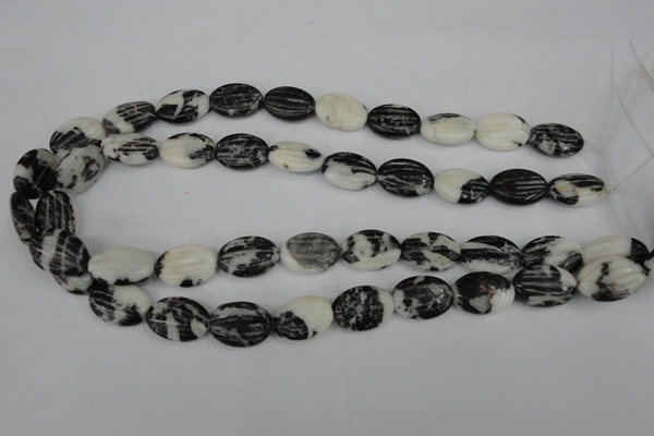 CZJ230 13*18mm carved oval black & white zebra jasper beads