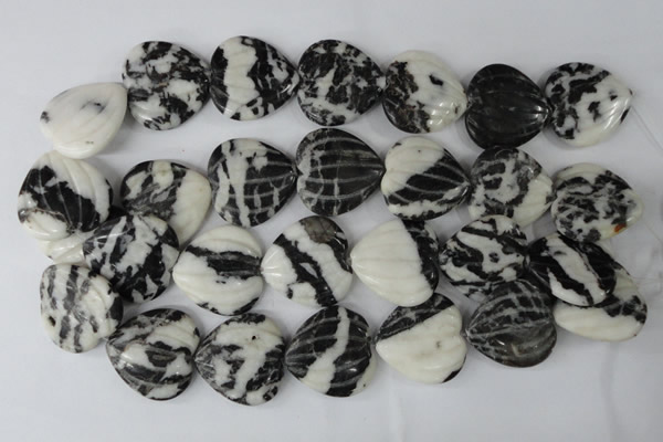 CZJ233 30*30mm carved heart black & white zebra jasper beads