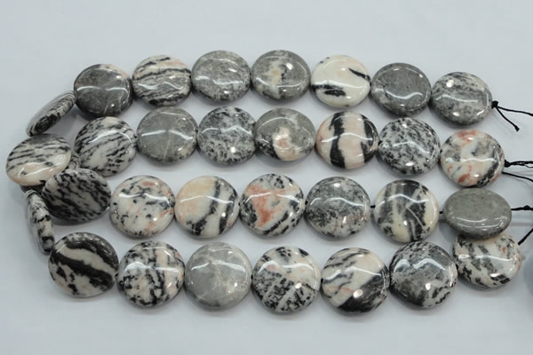 CZJ56 16 inches 25mm flat round zebra jasper gemstone beads wholesale