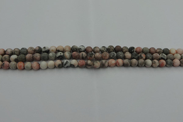CZJ560 15.5 inches 4mm round matte pink zebra jasper beads