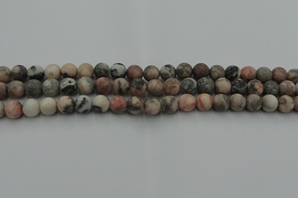 CZJ562 15.5 inches 8mm round matte pink zebra jasper beads