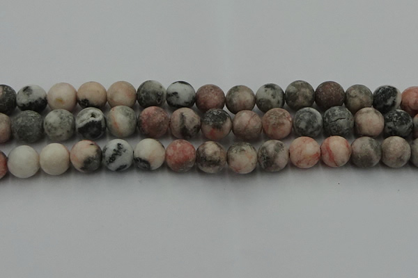 CZJ564 15.5 inches 12mm round matte pink zebra jasper beads