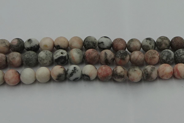 CZJ565 15.5 inches 14mm round matte pink zebra jasper beads