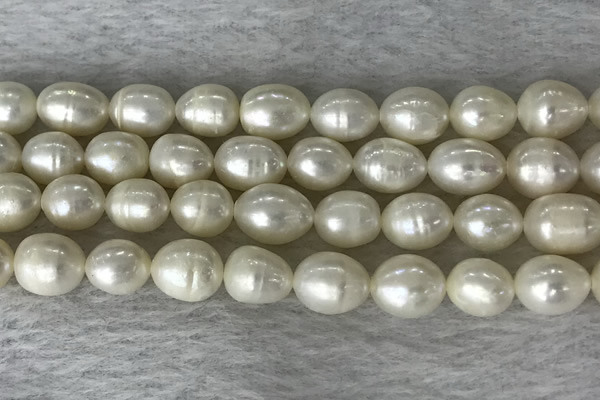 FWP200 15 inches 8mm - 9mm rice white freshwater pearl strands