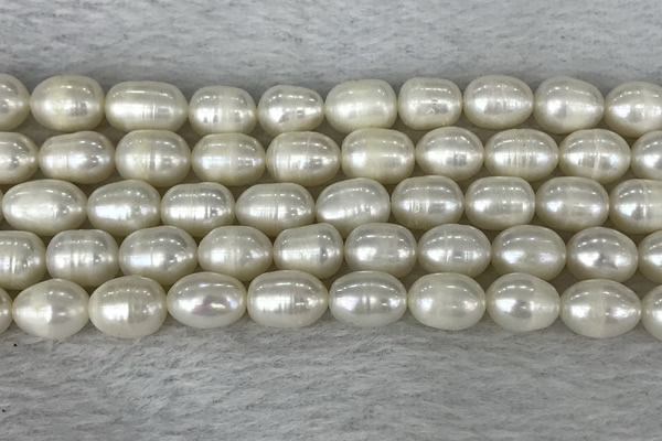 FWP201 15 inches 8mm - 9mm rice white freshwater pearl strands