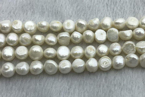 FWP250 15 inches 9mm - 10mm baroque white freshwater pearl strands