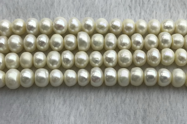 FWP323 15 inches 7mm - 8mm button white freshwater pearl strands
