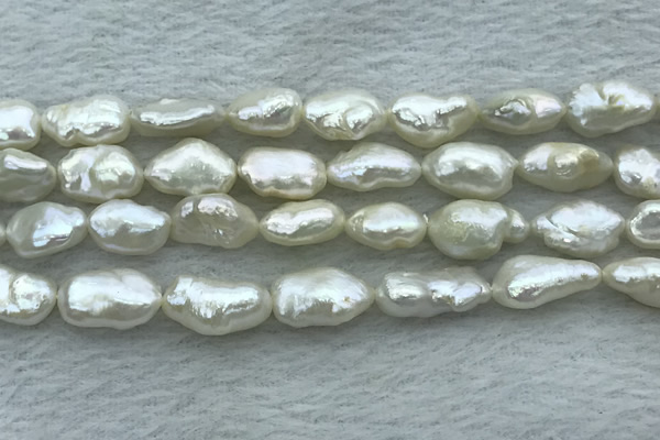 FWP353 15 inches 9mm - 10mm baroque white freshwater pearl strands