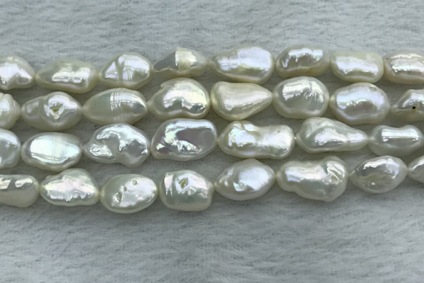 FWP354 15 inches 9mm - 10mm baroque white freshwater pearl strands