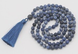 GMN1027 Hand-knotted 8mm, 10mm matte sodalite 108 beads mala necklaces with tassel