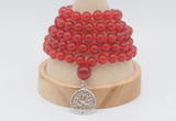 GMN1107 Hand-knotted 8mm candy jade 108 beads mala necklace with charm