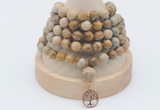 GMN1156 Hand-knotted 8mm, 10mm picture jasper 108 beads mala necklaces with charm