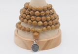 GMN1157 Hand-knotted 8mm, 10mm wooden jasper 108 beads mala necklaces with charm