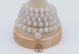 GMN1170 Hand-knotted 8mm, 10mm matte tibetan agate 108 beads mala necklaces with charm