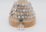 GMN1188 Hand-knotted 8mm, 10mm montana agate 108 beads mala necklaces with charm